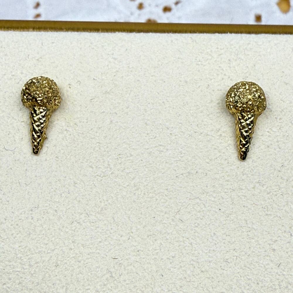 Vintage 60s 70s Tiny Gold Tone Ice Cream Cone Stud Post Earrings